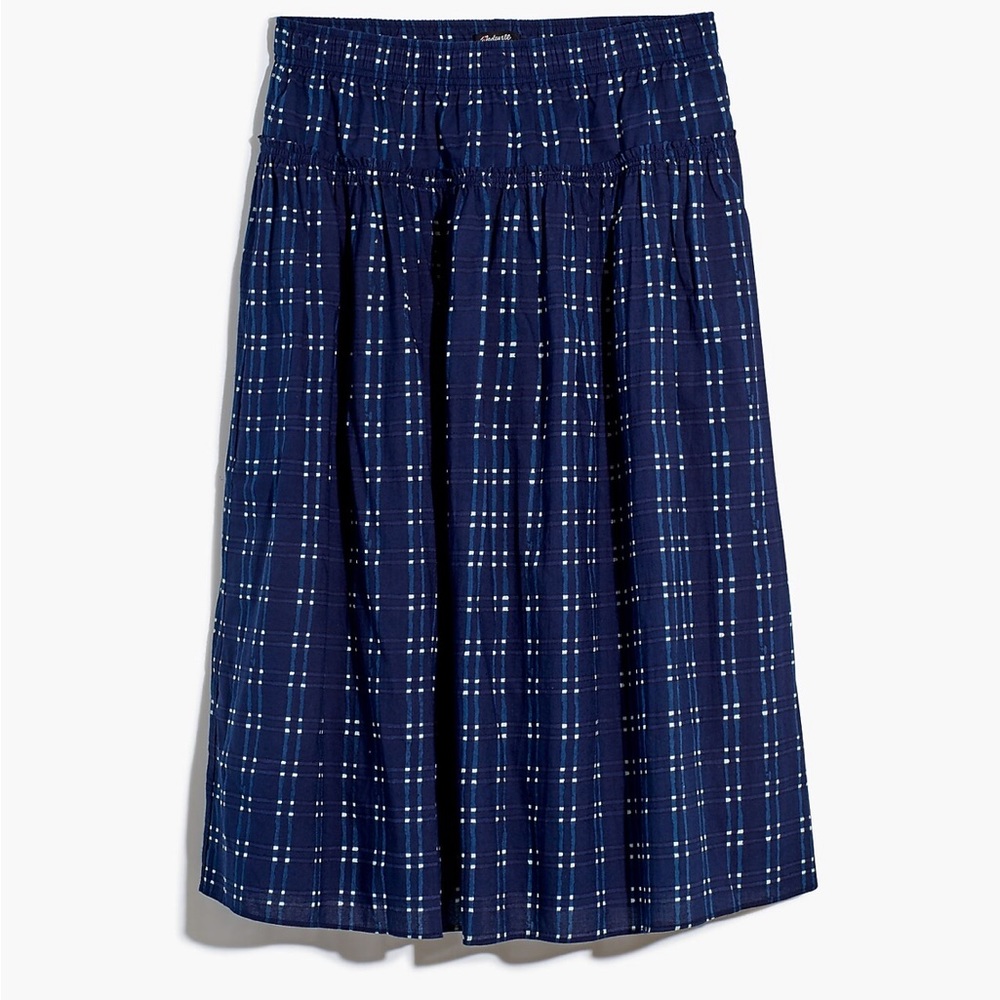 Madewell Pull-On Midi Skirt in Shibori Indigo Plaid- Sold Out!